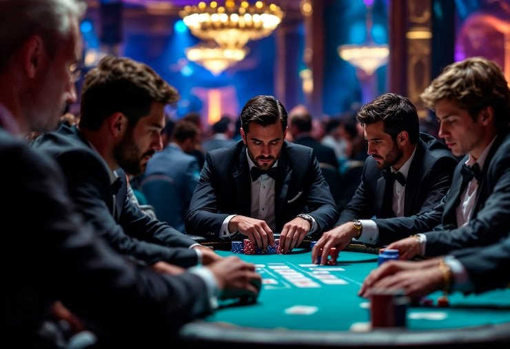 Dealer casino live menyiapkan kartu untuk permainan blackjack di platform hiburan daring